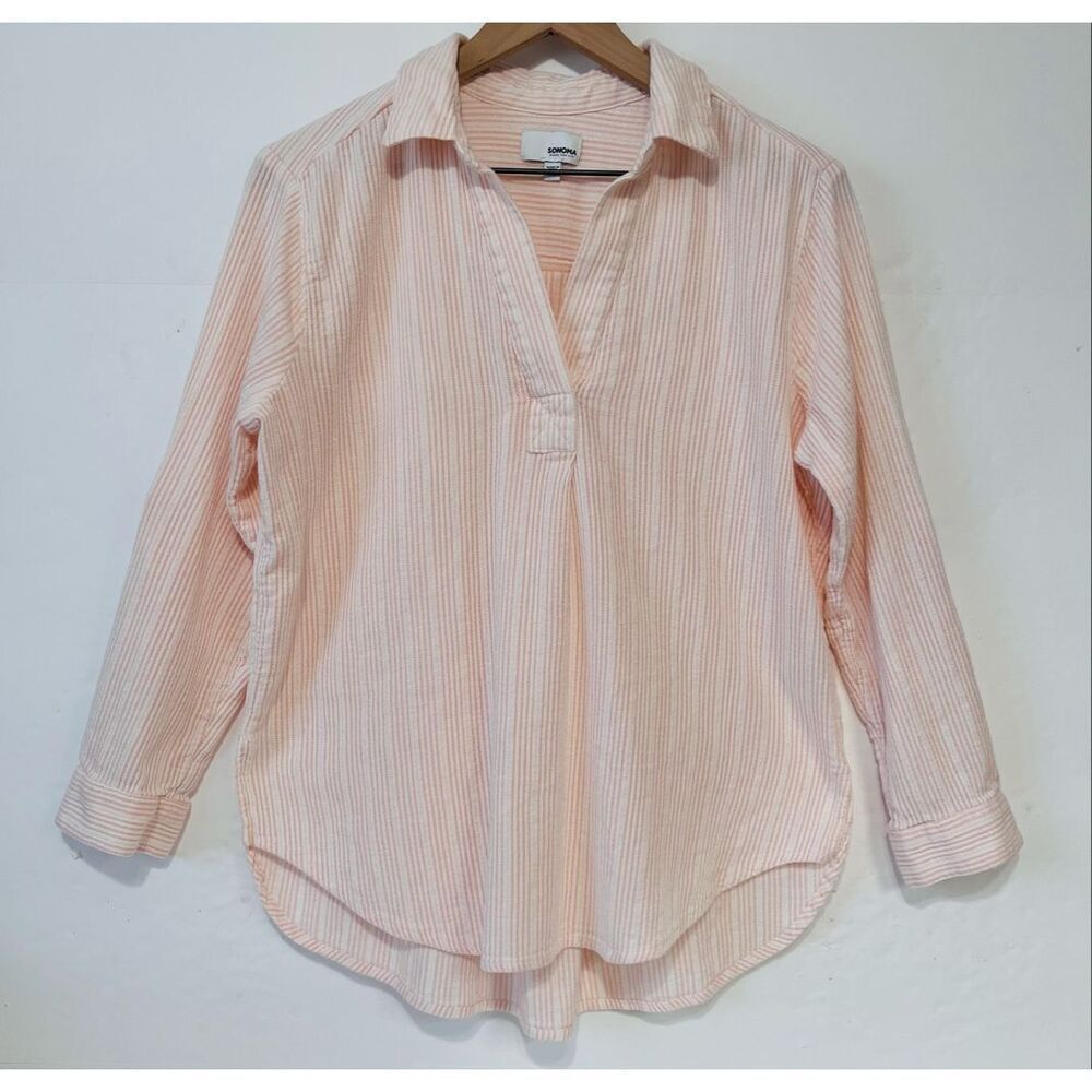 Sonoma Popover Pink And White Striped Blouse Size PL